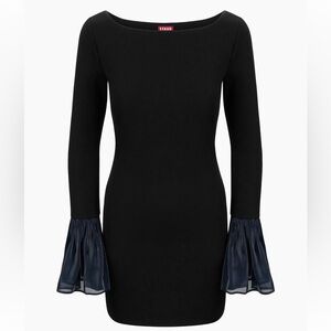 Staud Hawthorne organza cuff mini dress in black navy combo XS